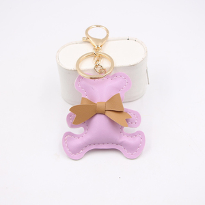 Hot Selling Cute Teddy Bear Bow PU Leather Keychain for Men and Women Pendant