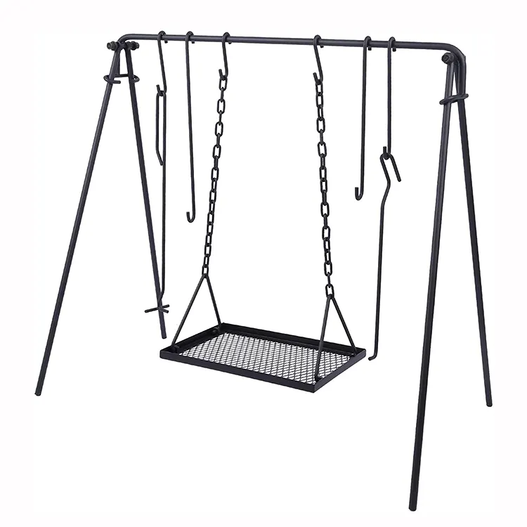 Jh-mech Grill Swing Campfire support de cuisson avec chaînes et crochets réglables grille de gril de feu de camp sûre et Stable