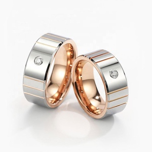 Godki — ensemble d'anneaux de mariage pour hommes, série True Love, couples cubiques, incrustation en or rose et en or blanc 18K - Product Image 1