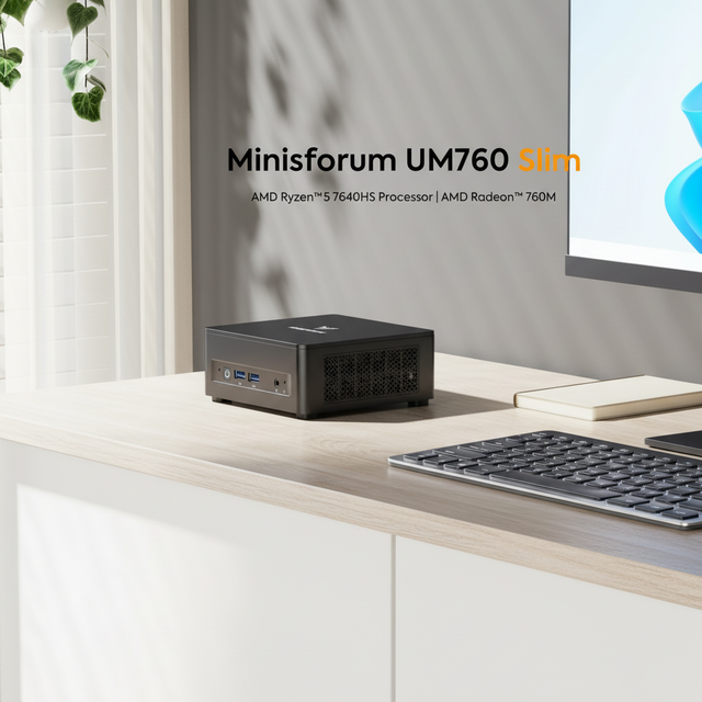 Gaming MINISFORUM Mini PC UM760 Slim Series AMD Ry-zen5 7640HS USB4 2*DDR5 2*NVMe 2.5G LAN Win-dows 11 NUC Mini Computer WiFi6E