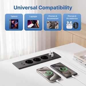 Multiprise encastrable double face UE avec prises Schuko, USB-C 20W, USB-A 18W, 4000W, pour <span class=keywords><strong>table</strong></span> de conférence et bureau - Product Image 3