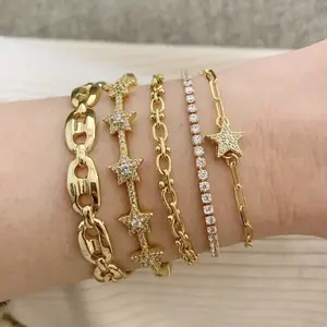 Popular cz pave gold color plated tiger and flower bracelet colorful crystal bracelet enamel eye and hand star bracelet