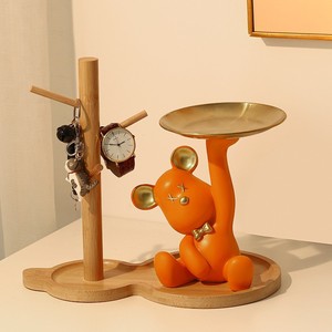 Plateau de rangement pour clés en résine orange, design moderne, décoration de salon, motif Ours Violent - Product Image 1