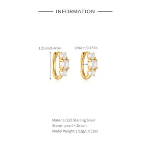 Bijoux en perles fines plaqués or, argent sterling S925, boucles d'oreilles créoles blanches - Product Image 5