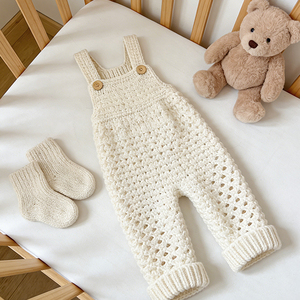 <span class=keywords><strong>Salopette</strong></span> bébé unisexe en coton ajouré <span class=keywords><strong>au</strong></span> <span class=keywords><strong>crochet</strong></span> avec fermeture boutonnée, tricot doux pour nourrisson - Product Image 4