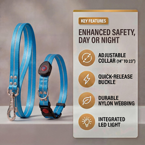 Luxury Luminous Led Light Reflective Webbing Nylon Puppy <b>Dog</b> <b>Collar</b> and Leash Set - Product Image 2