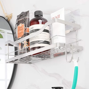 Mensole Angolari da Doccia in Acciaio Inox, Mensole da <span class=keywords><strong>Bagno</strong></span> Galleggianti Adesive Ecologiche <span class=keywords><strong>Salvaspazio</strong></span> a Doppio Livello Senza Foratura - Product Image 2