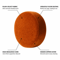 Coussin de sol rond en velours terracotta, antidérapant, avec fermeture éclair dissimulée, housse lavable, noyau haute résilience, pour yoga