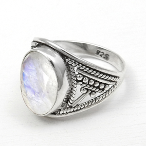 Personalizado hecho a mano de lujo Arco Iris piedra lunar 925 Plata anillos de moda elegante y elegante S925 joyería para ella al por mayor - Product Image 2