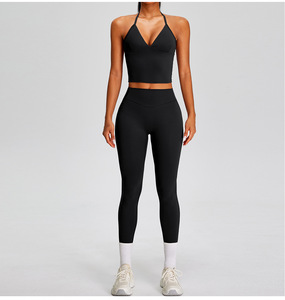Conjunto de Pantalones de Yoga Plegables de Dos Piezas con Logotipo Personalizado, <span class=keywords><strong>Top</strong></span> Deportivo para Mujer, Ropa de Gimnasio Ajustada, Talla Pequeña - Product Image 6