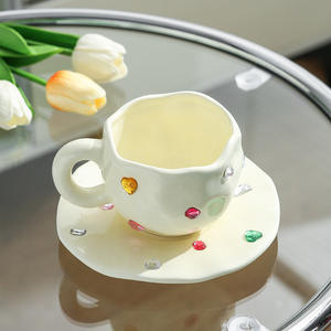 Tasse à eau en céramique peinte à la main, tasse à café avec soucoupe, tasse à eau colorée - Product Image 5