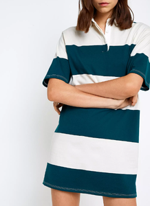 Polo da donna a righe verdi Rugby oversize in maglia traspirante tessuto pettinato maniche corte con bottone naturale - Product Image 4