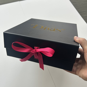 [Chỉ tùy chỉnh] hộp đóng gói phẳng Kiểu sách đóng dấu UV Hộp ruy băng buộc từ tính Màu Đen Đóng Mở hộp kiểu sách cho quà tặng mỹ phẩm - Product Image 2
