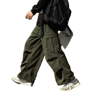 Pantalones Cargo de Hombre de Marca de Moda, Estilo Americano, de Invierno, de Nicho, de Pierna Ancha, Holgados, Versátiles, de Pana Media con Cordón Ajustable - Product Image 1