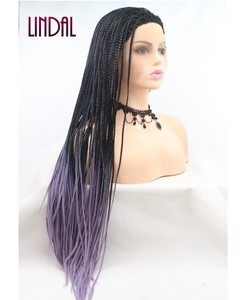 LINDAL long 24inch synthetic hair box <strong>braided</strong> 13*3 lace front <strong>braided</strong> <strong>wigs</strong> natural ombre purple micro <strong>braided</strong> <strong>wigs</strong> - Product Image 2