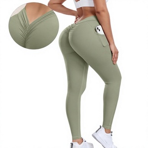 High Waist V Back Scrunch Butt Yoga <b>Leggings</b> Solid Full Length with Pocket Wholesale Rate OEM Custom Design <b>Cheap</b> Price - Product Image 3