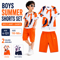 Ensemble de shorts d'été pour garçons, 2 pièces, t-shirt à imprimé graphique, shorts longueur genou, tenue de sport décontractée, vêtements pour enfants en gros