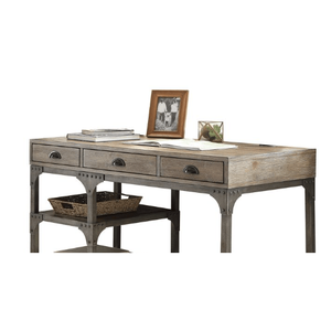 Bureau d'ordinateur en métal argenté antique finition chêne patiné DB Gorden avec d'excellentes caractéristiques d'écriture - Product Image 5