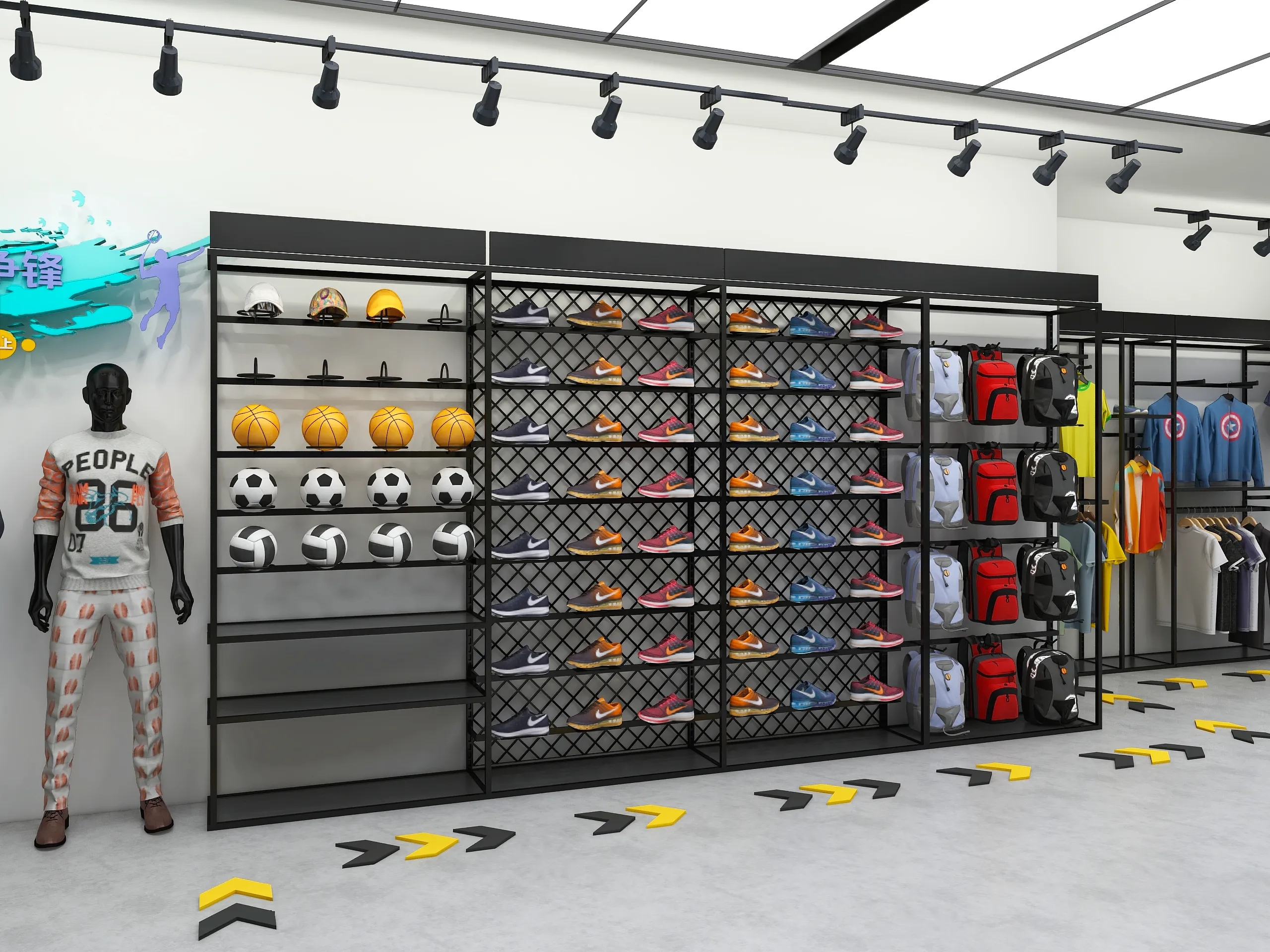 OUJIA 3D การออกแบบร้านค้าที่ไม่ซ้ำกันรองเท้ากีฬาร้านค้าปลีกการออกแบบตกแต่งภายใน