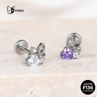 Pendientes Hipoalergénicos para Niños, Grado Implante F136, Titanio, Lindos Pendientes con Forma de Corazón de Conejo, Color Rosa CZ