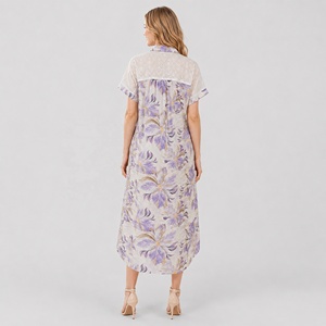 Vestido Midi Floral Morado de Algodón y Viscosa, Tallas Grandes, S-3XL - Product Image 4
