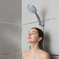 Pommeau de douche à main moderne et minimaliste en chrome, 1 mode, motif spiralé radial, installation facile pour salle de bain d'appartement