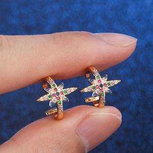 Bijoux fantaisie écologiques <span class=keywords><strong>en</strong></span> cuivre plaqué <span class=keywords><strong>or</strong></span>, zircon arc-<span class=keywords><strong>en</strong></span>-ciel, boucles d'oreilles à clip <span class=keywords><strong>en</strong></span> forme de croix, non percées, pour un port sans perçage - Product Image 5