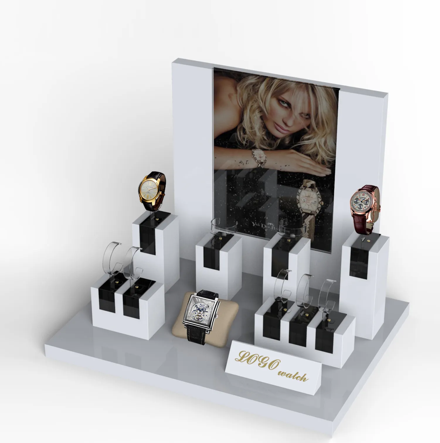 Customized Luxury Design Watch Display MDF Tray Storage Watch/Ring/Bracelet Display standholder