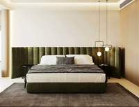 Tête de lit capitonnée en velours rouge, cadre en bois de bouleau, mur incurvé, pour villa de luxe moderne, tailles double, queen et king