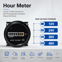 Compteur d'heures de fonctionnement étanche de qualité marine - Compteur à quartz 10-60V AC/DC avec indicateur LED pour bateau, yacht et générateur diesel