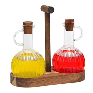<span class=keywords><strong>Set</strong></span> di 2 Dispenser di Lusso per Olio e Aceto in Vetro Borosilicato Trasparente con Manico e Supporto in Legno di Acacia - Product Image 6
