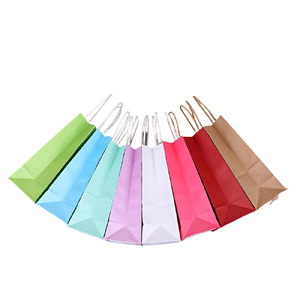 Đầy Màu sắc kraft giấy mua sắm và takeout túi với Xoắn xử lý và biểu tượng tùy chỉnh cho siêu thị sử dụng - Product Image 2