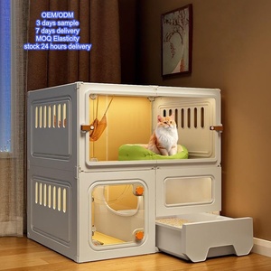 Maison moderne pour chat et <span class=keywords><strong>chien</strong></span> toutes saisons avec lits superposés en forme de villa à deux étages, en plastique, design chaleureux pour une utilisation en intérieur/extérieur - Product Image 1