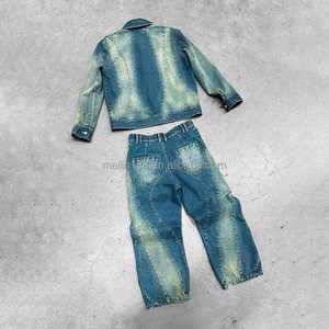 Ensemble de vêtements pour hommes personnalisés, style streetwear, ensemble en denim bleu, veste en jean et pantalon baggy, ensemble en denim délavé au soleil - Product Image 2