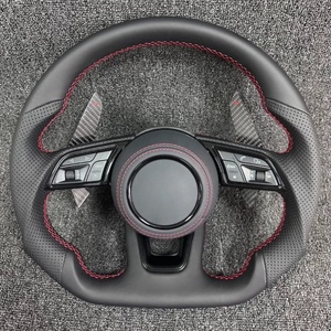 Volant en cuir à fond plat Sport de haute qualité pour Audi S6 S7 A4 A5 A6 A7 Q3 Q5 A3 S3 S8 R8 cuir perforé <span class=keywords><strong>noir</strong></span> - Product Image 1
