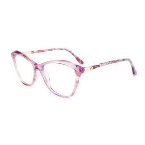 Elegantes gafas de acetato a la moda, monturas ópticas aptas para mujeres, gafas de colores mezclados