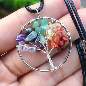 Colgante de la vida del árbol de 30mm con grabado tallado alambre colorido piedra preciosa natural joyería hecha a mano DIY - Product Image 2