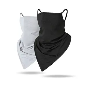 Wholesale Black White Breathable Quick Dry Sun Protection Triangular Bandana Neck Scarf With Ear Loops