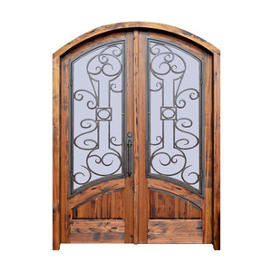 Kính Tùy Chọn Designer Front Cửa Đôi Bên Ngoài Pháp Cửa Wrought Sắt Ngoài Trời - Product Image 1