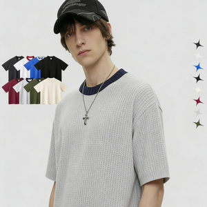 Novedad de Verano: Camiseta de Punto con Cuello Redondo, 100% Algodón, Manga Corta, Ecológica, Casual, Holgada, Estilo Americano de Moda - Product Image 2