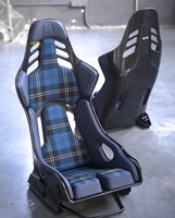 Siège baquet de course personnalisé en fibre de carbone/fibre de verre avec tissu à carreaux bleus pour modification automobile, amélioration de l'intérieur OEM