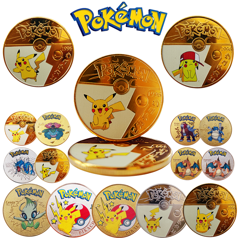 NEW Pokemon Gold Silver Coins Pikachu Golden Commemorative Coin Charizard Round Metal Pokemon Collector Coins