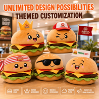 Peluche personnalisée en forme de hamburger, jouet en peluche doux, vente en gros, fabricant d'animaux en peluche, conception personnalisée, directement de l'usine, OEM ODM, logo