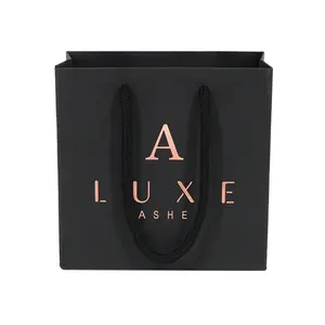 Personality Custom Hot Rose Gold Stamping Black Luxury Printed Paper Carrier Bags With Logo