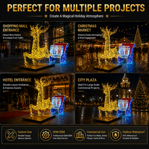 Traîneau du Père Noël LED étanche IP65 avec rennes lumineux, <span class=keywords><strong>d</strong></span>écoration de Noël extérieure pour <span class=keywords><strong>paysage</strong></span>, centre commercial, place commerciale - Product Image 2