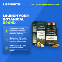 Capsules de Maca et Ashwagandha LIFEWORTH en marque blanche 500mg – Complément botanique énergétique et anti-stress – 60 capsules – OEM ODM