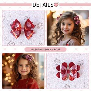Handmade Elegant Metal Hair <b>Clips</b> Valentine's Day Shiny Love <b>Bow</b> for Little Girls Perfect Gift with Ribbon - Product Image 3