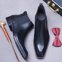 Sepatu Chelsea Pria Trendy Musim Gugur/Dingin Kulit Sapi Asli Sol Fleece Anti-Selip Bisnis Model Slip-On Ujung Persegi