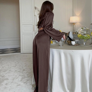 Ensemble de pyjama pour femmes SMOOTH personnalisé, tissé, confortable et doux, à manches longues, pour le printemps et l'<span class=keywords><strong>été</strong></span>, vêtements de détente - Product Image 4