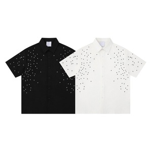 <span class=keywords><strong>Camicia</strong></span> Retrò a Maniche Corte da <span class=keywords><strong>Uomo</strong></span> con Colletto a Stella e Simbolo della Divisione, Vestibilità Ampia, Stile Casual Elegante per Giovani - Product Image 1